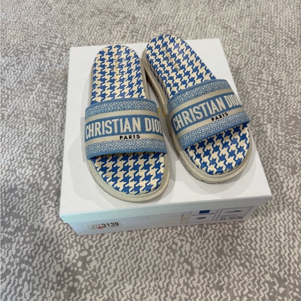 Dior Blue and White Houndstooth Sandals size 41